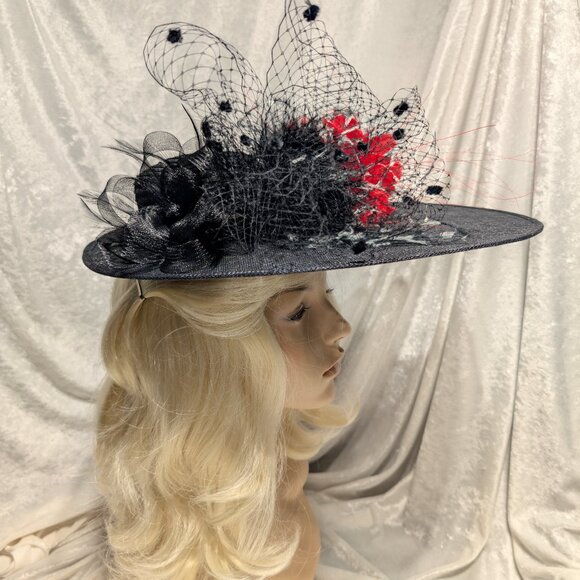 Dramatic Black and Red Hat - Picture 2 of 4